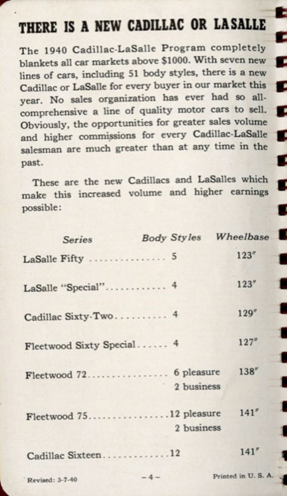 1940 Cadillac LaSalle Data Book Page 38